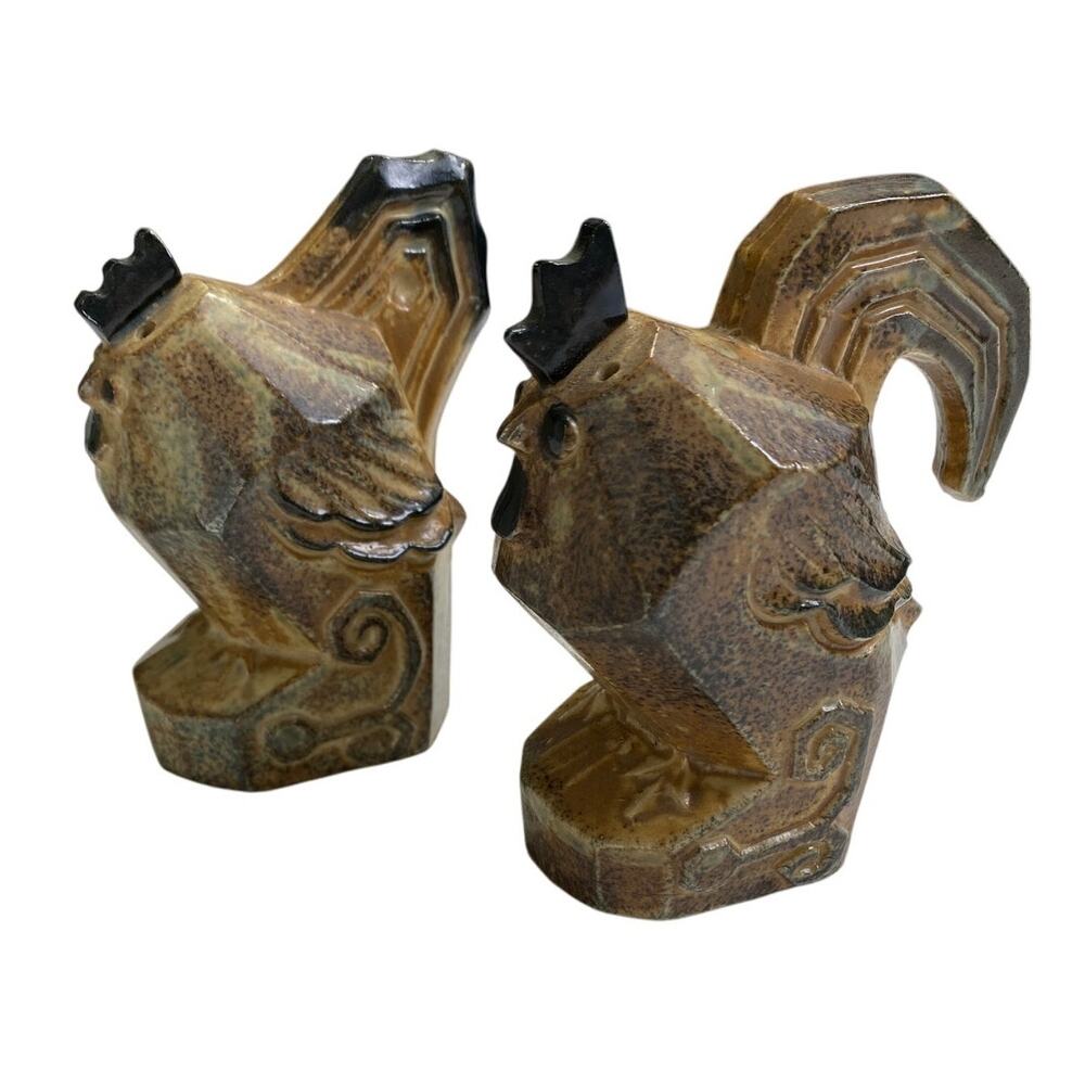 Vintage MCM Holt Howard Stonewear‎ Salt Pepper Shakers Rooster Hen Chicken 4"